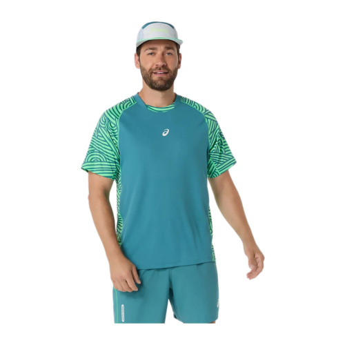 T-SHIRT HOMME ASICS PADEL COURT ALL OVER PRINT BLEU/VERT