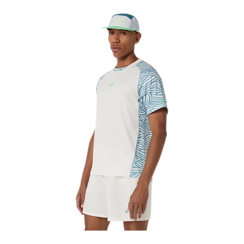 T-SHIRT HOMME ASICS PADEL COURT ALL OVER PRINT CREME/BLEU